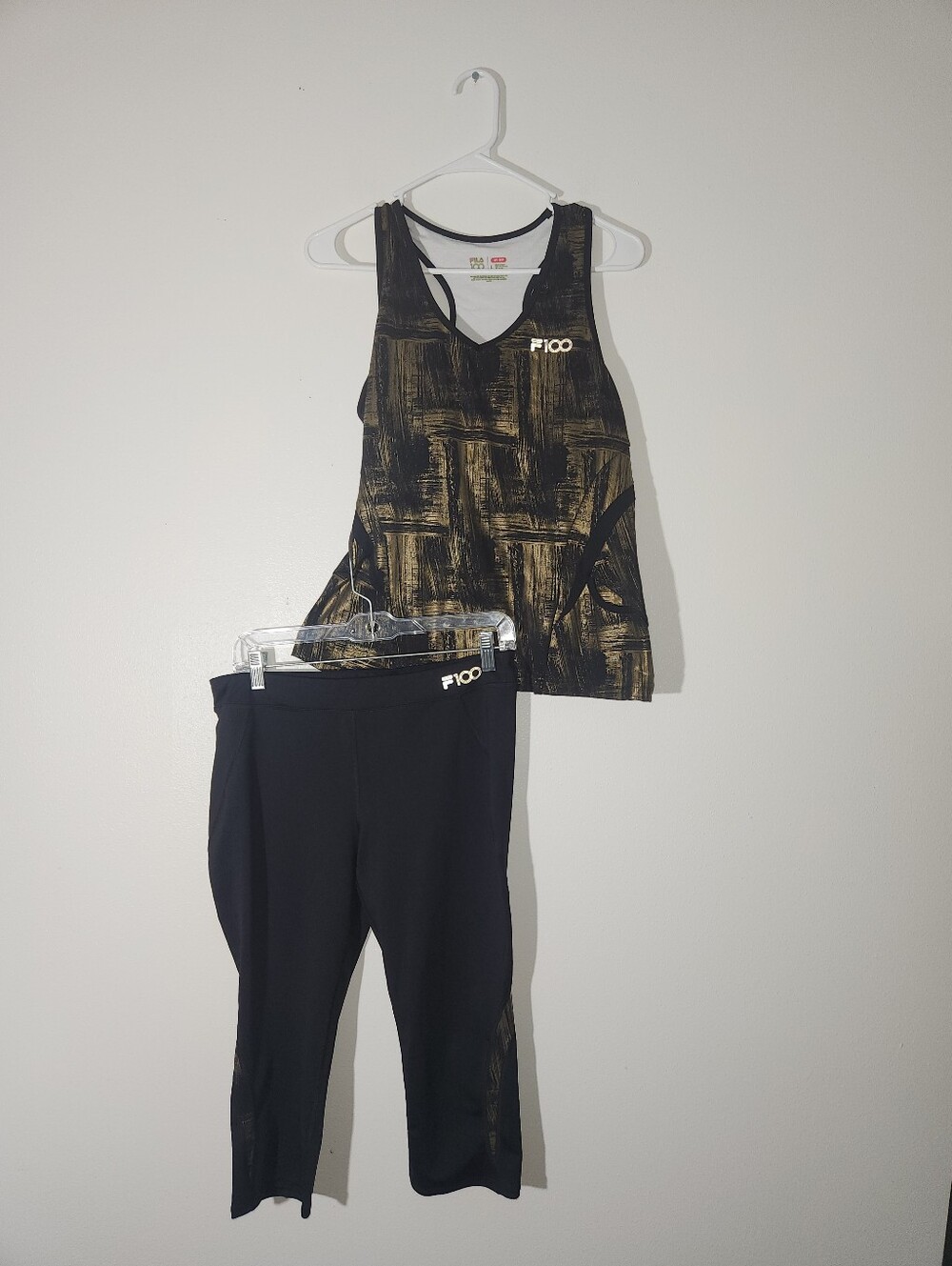 Women's Fila 100 1911- 2011  Black and Gold Capri Set